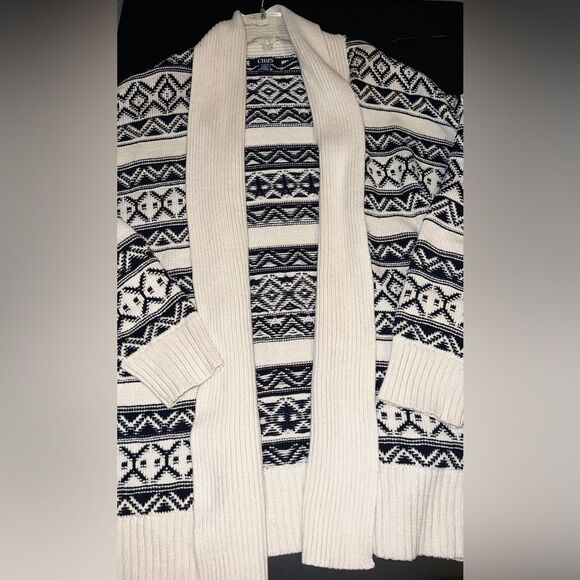 Chaps by Ralph Lauren Navy/Cream Aztec Knit Open Front Cardigan Size XL EUC - Picture 1 of 6